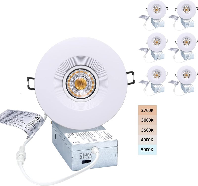 POPANU Premium Canless Recessed Gimbal Downlight Rotatable-Spotlight 5 CCT 4 Inch Eyeball Ceilling Potlight, Dimmable Lights Fixture with Junction Box, 8W, White Round Trim, with Baffle, 6P - Image 1